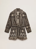 Cardigan with belt and dark gray Fair Isle pattern| Golden Goose