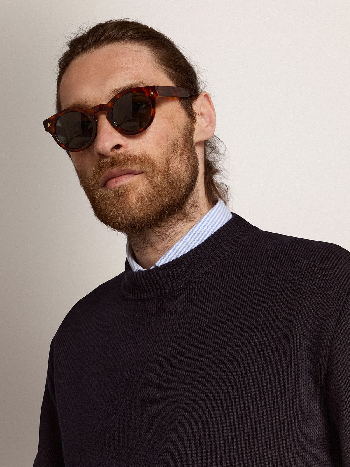 Sunglasses Panthos model with havana frame and gold details| Golden Goose