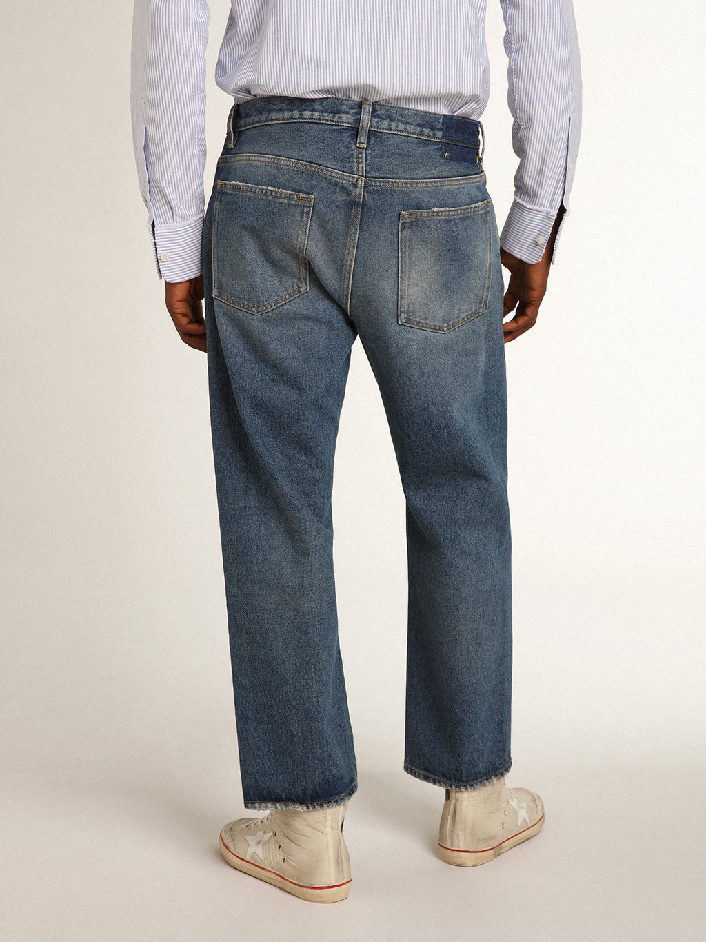 Stonewashed-effect blue jeans| Golden Goose
