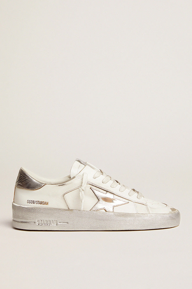 Stardan sneakers with silver metallic leather star and heel tab| Golden Goose