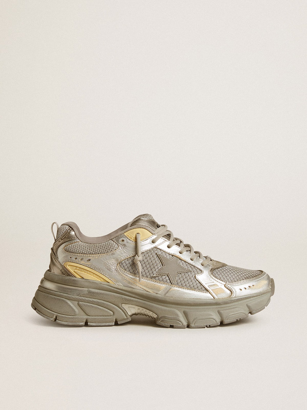 Women's Lightstar in metallic leather and silver mesh with gray star| Golden Goose