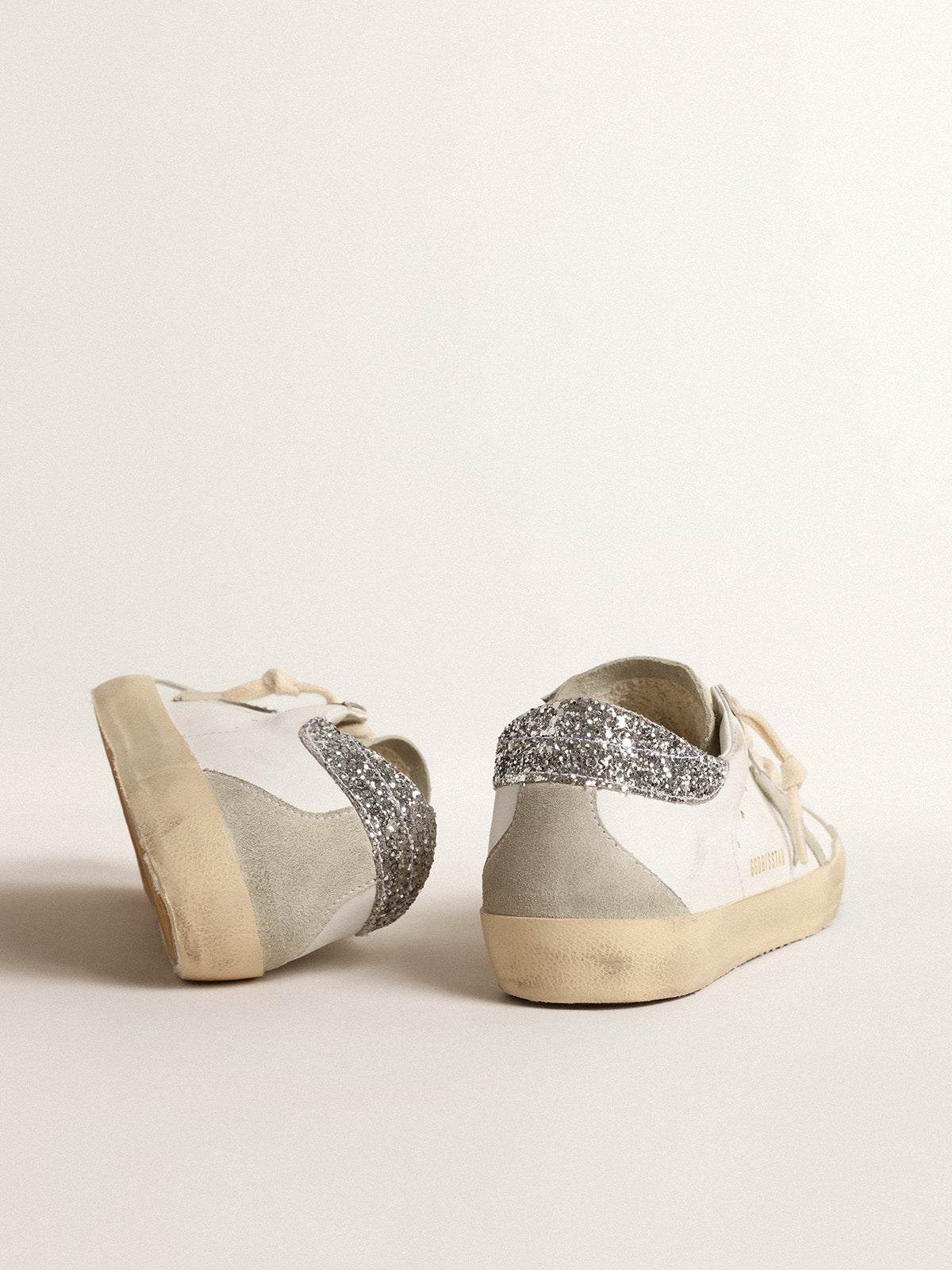 Super-Star with gray star and silver glitter heel tab| Golden Goose