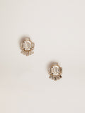 Women's Déco stud earrings in antique gold color with crystals| Golden Goose