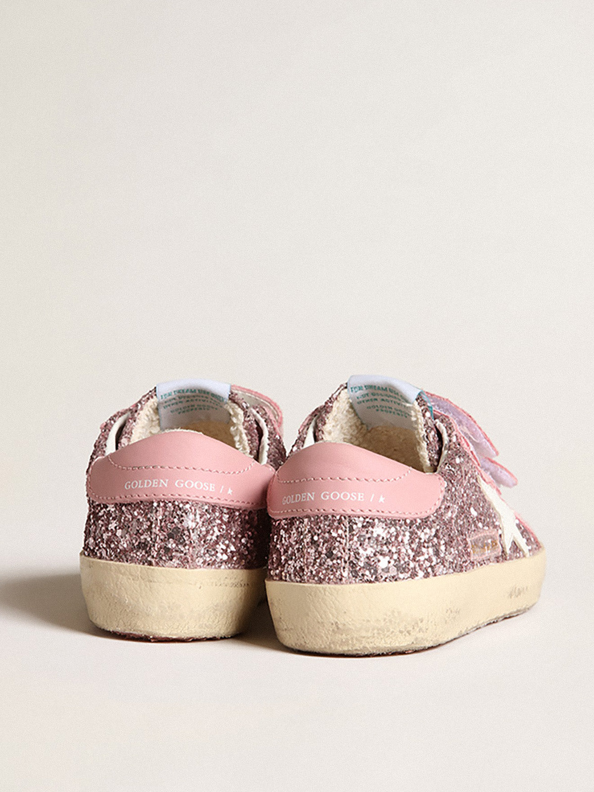 Old School Junior in lilac glitter with white star and pink heel tab| Golden Goose