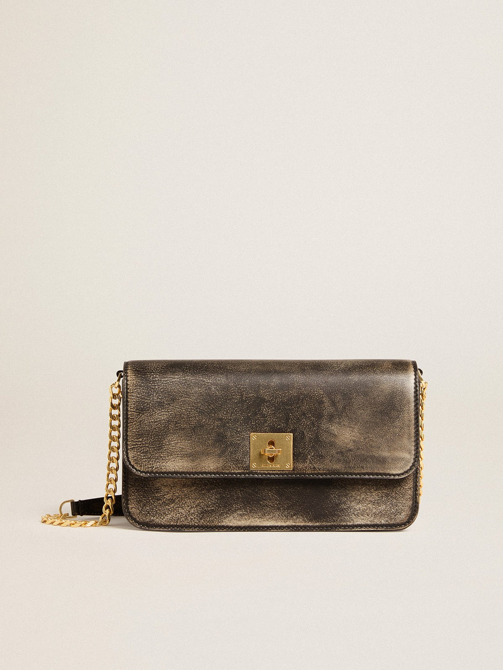 Gioia Bag in black vintage leather with gold details| Golden Goose