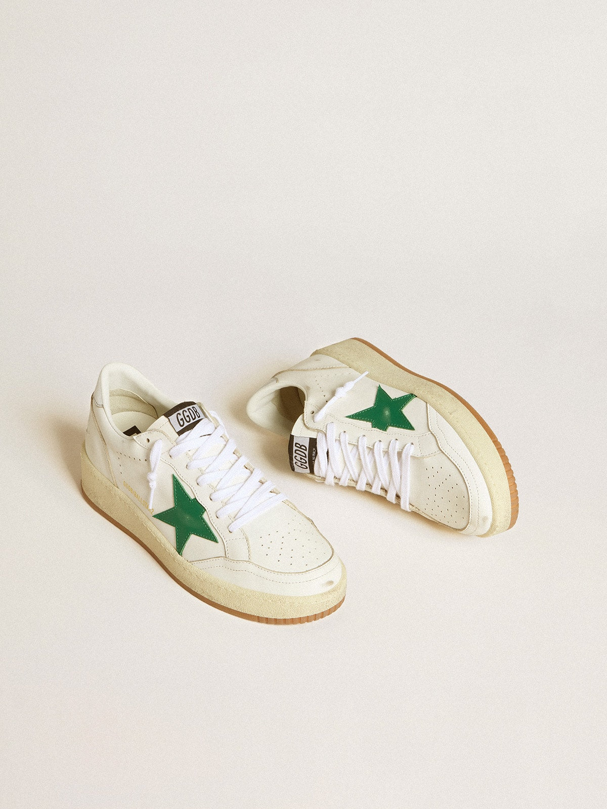 Women's Ball Star 2 with green leather star and metallic leather heel tab| Golden Goose