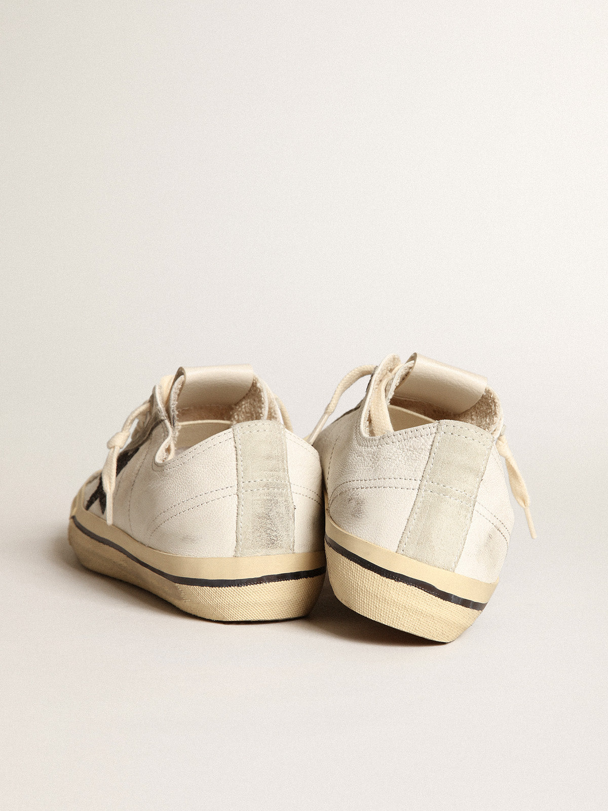 V-Star in white nappa leather with a black glitter star| Golden Goose