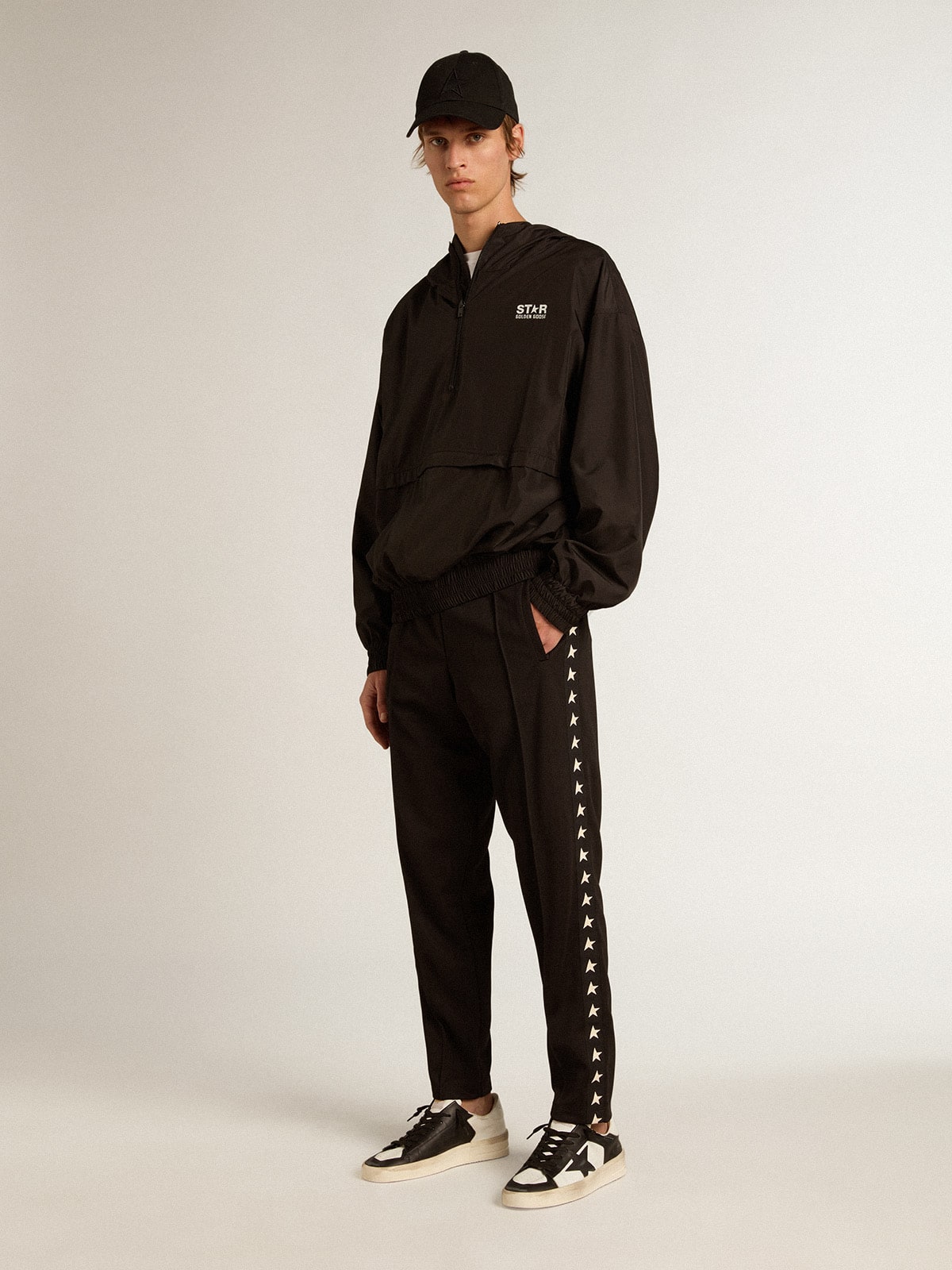 Black windbreaker with hood| Golden Goose