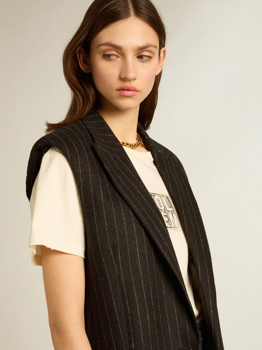 Women's vest in gray melange wool| Golden Goose
