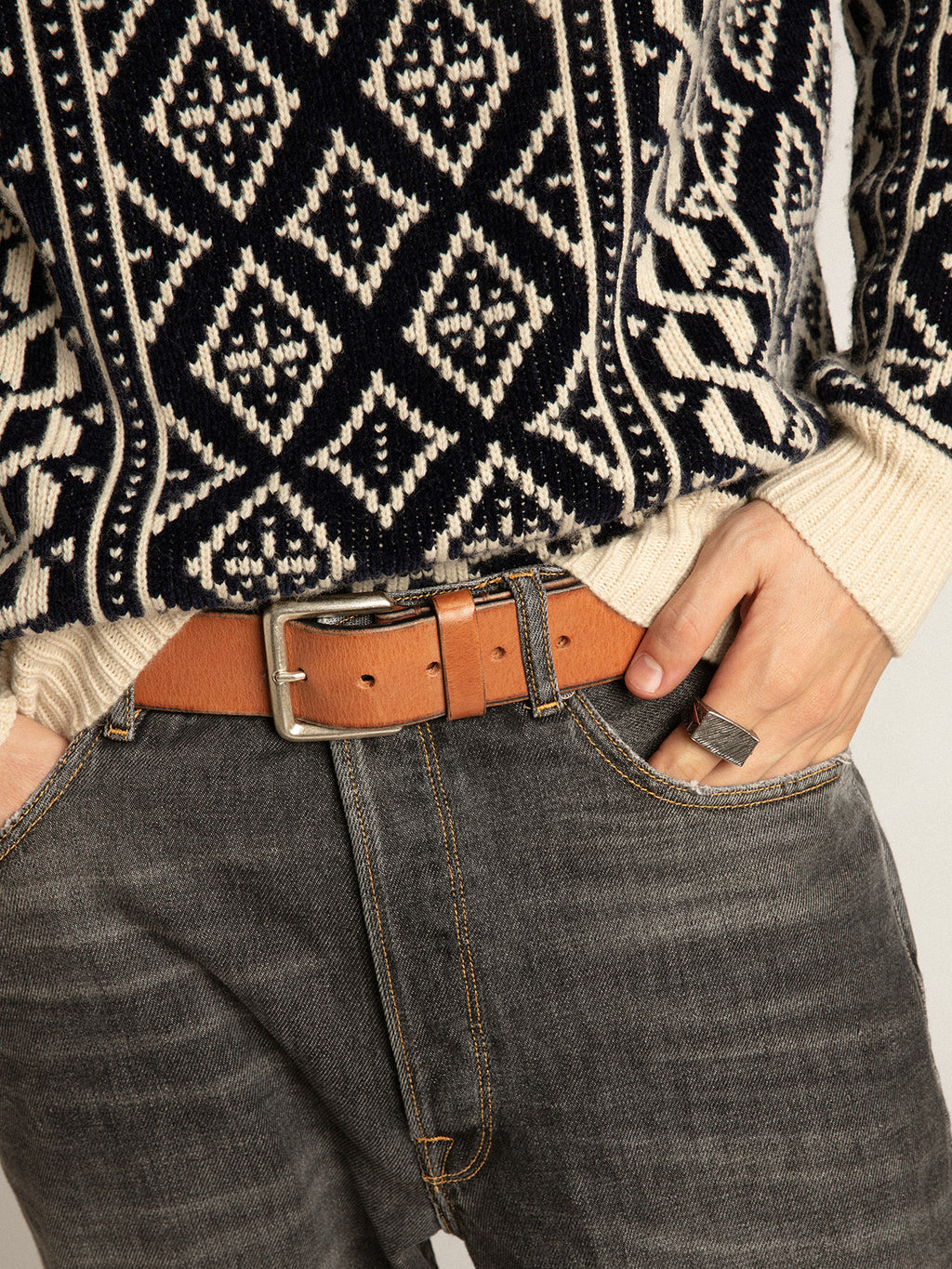 Belt in tan-colored washed leather| Golden Goose