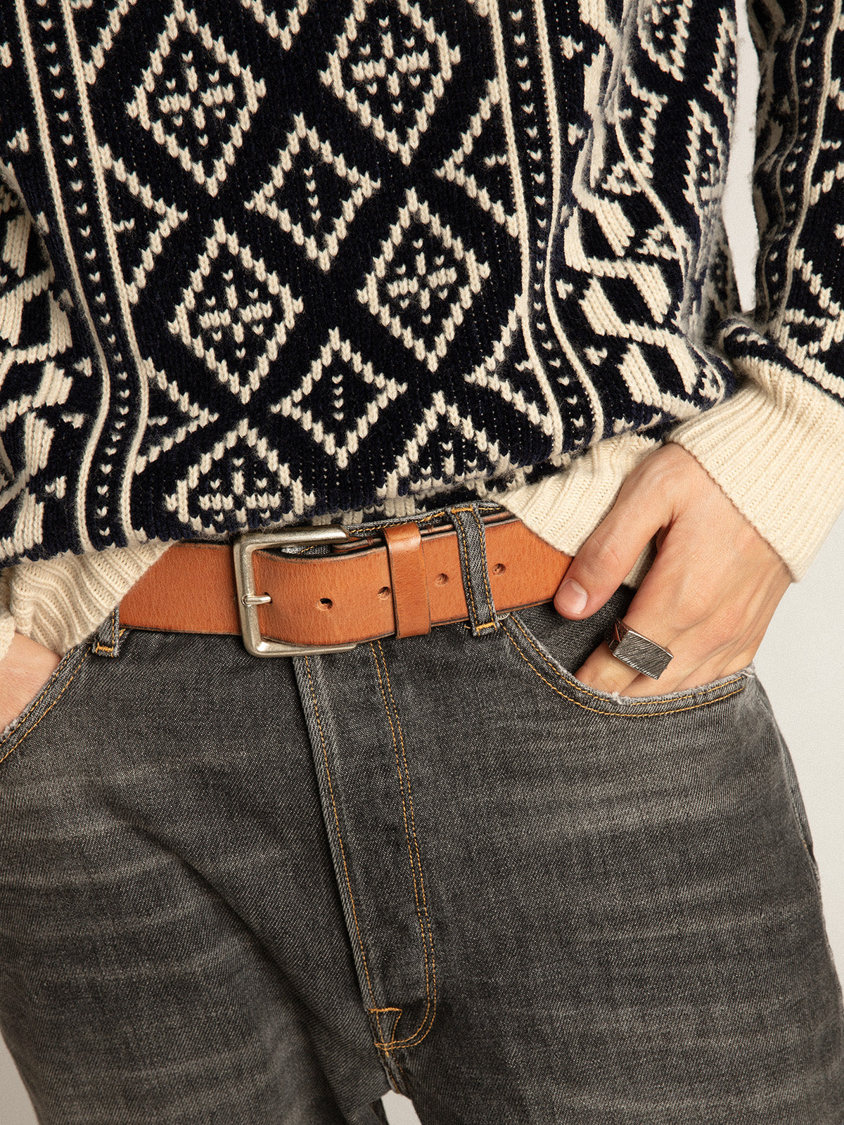 Belt in tan-colored washed leather| Golden Goose
