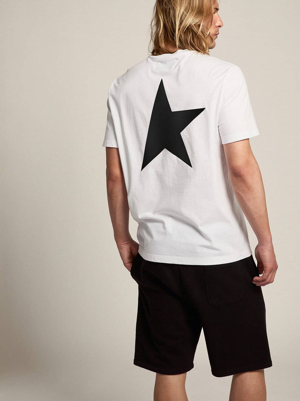 White Star Collection T-shirt with contrasting black logo and star| Golden Goose