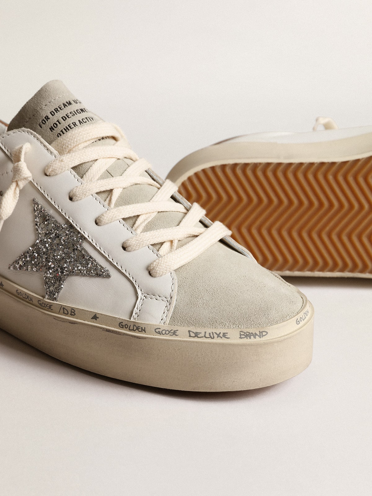 Women's Hi Star with silver glitter star and dove-gray nubuck heel tab| Golden Goose
