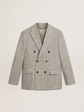 Men's double-breasted jacket in gray silk and chevron wool| Golden Goose
