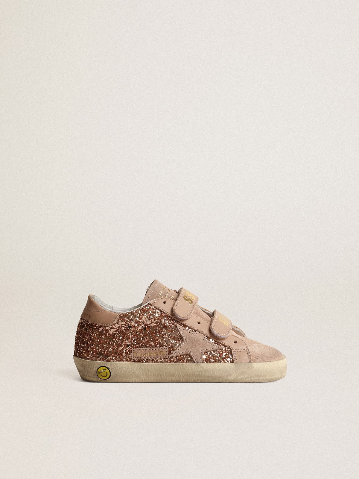 Old School Junior in peach-pink glitter with pink suede star| Golden Goose