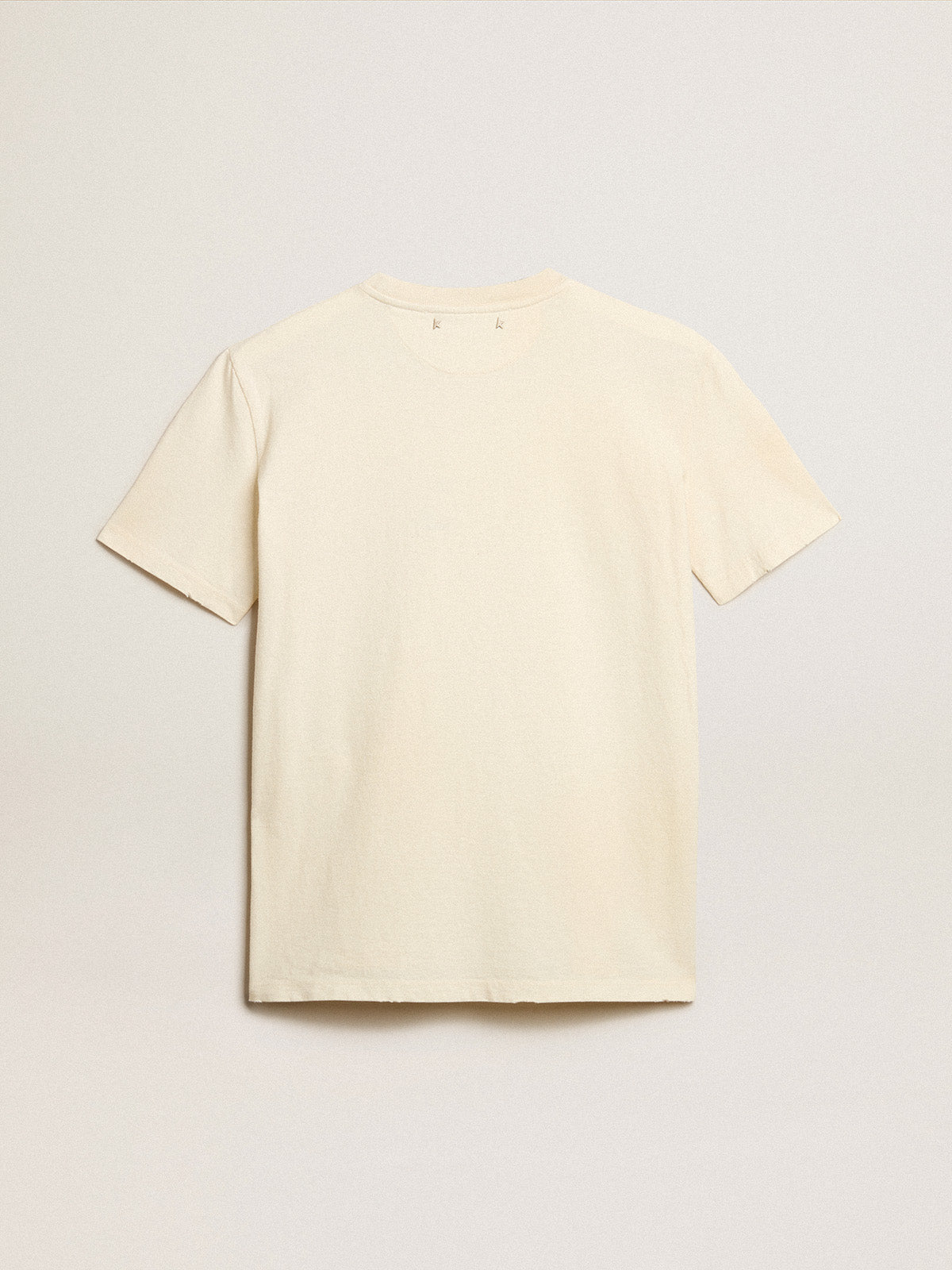 Women's cotton T-shirt in aged white with embroidered lettering| Golden Goose