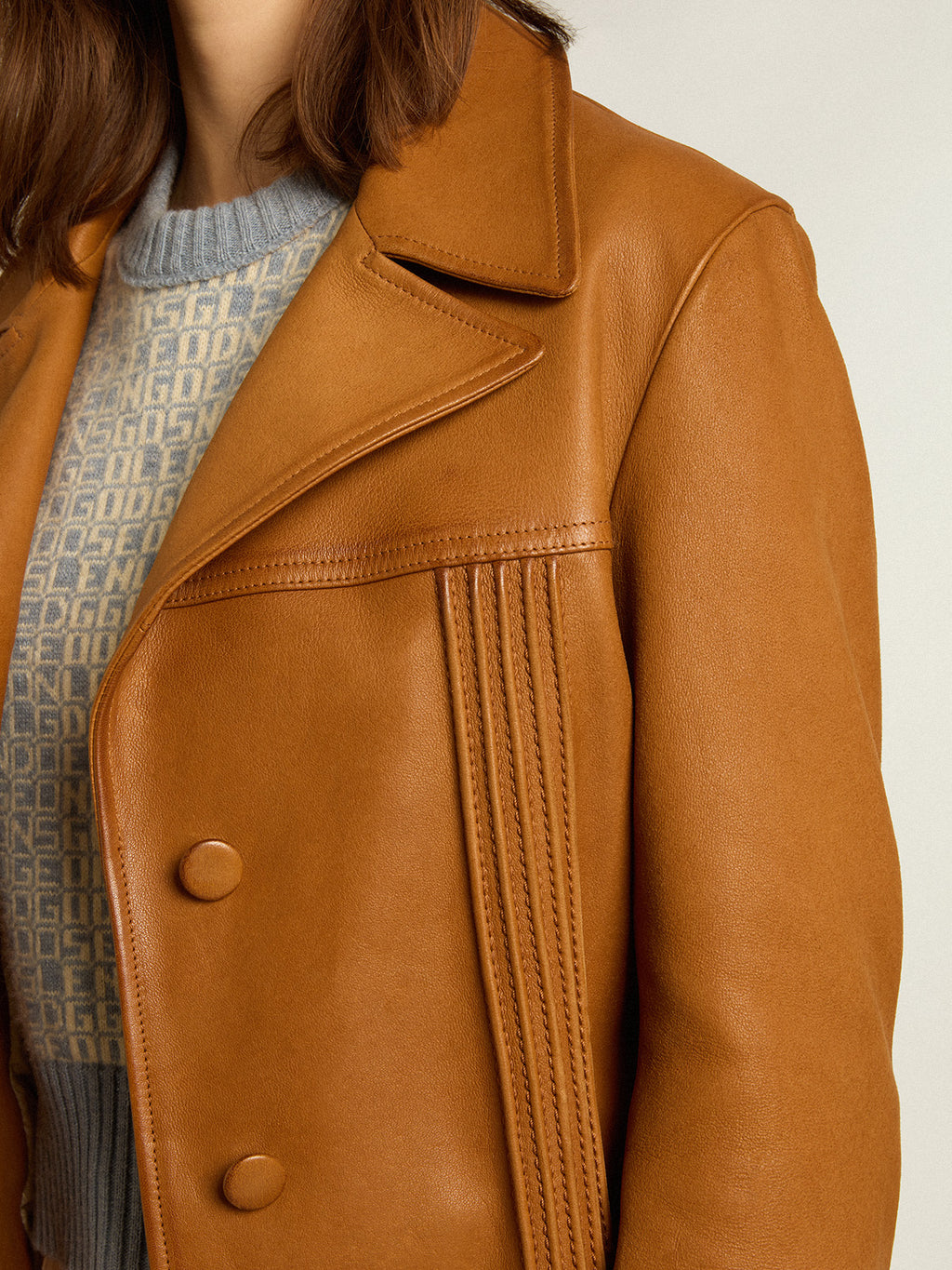 Bronze-brown leather jacket| Golden Goose