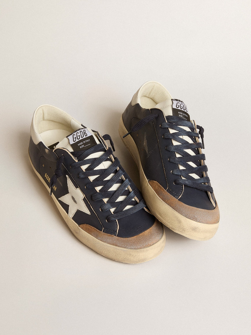 Men's Super-Star in blue nappa leather with white leather star and heel tab| Golden Goose