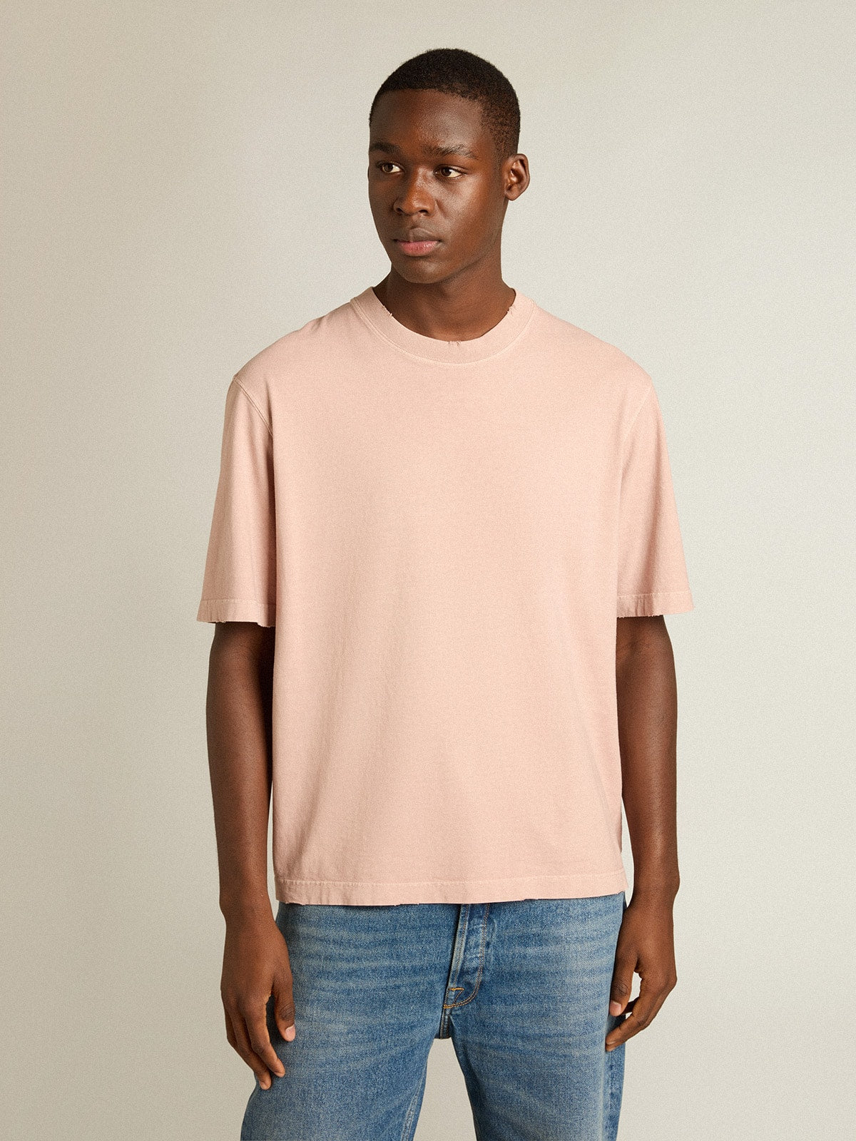 Powder-pink T-shirt with reverse logo on the back - Jersey Capsule| Golden Goose