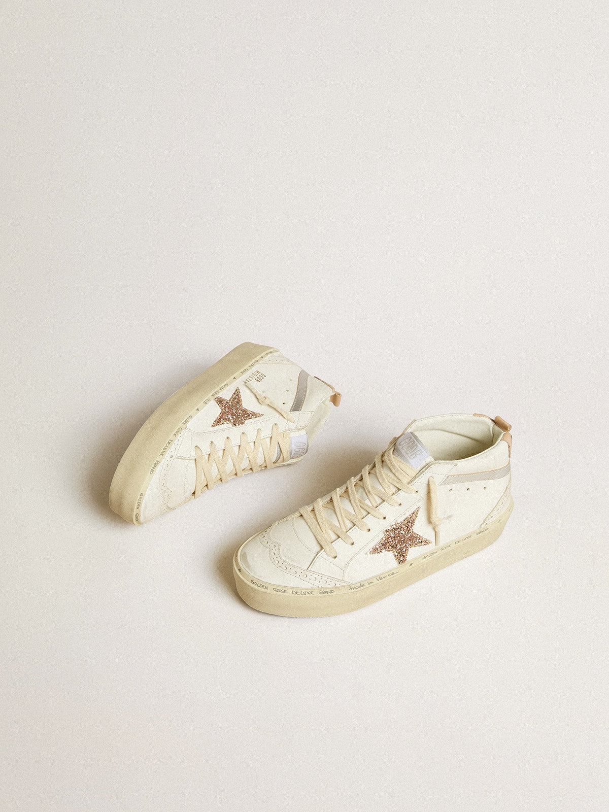 Mid Star with glitter star and metallic silver leather flash| Golden Goose