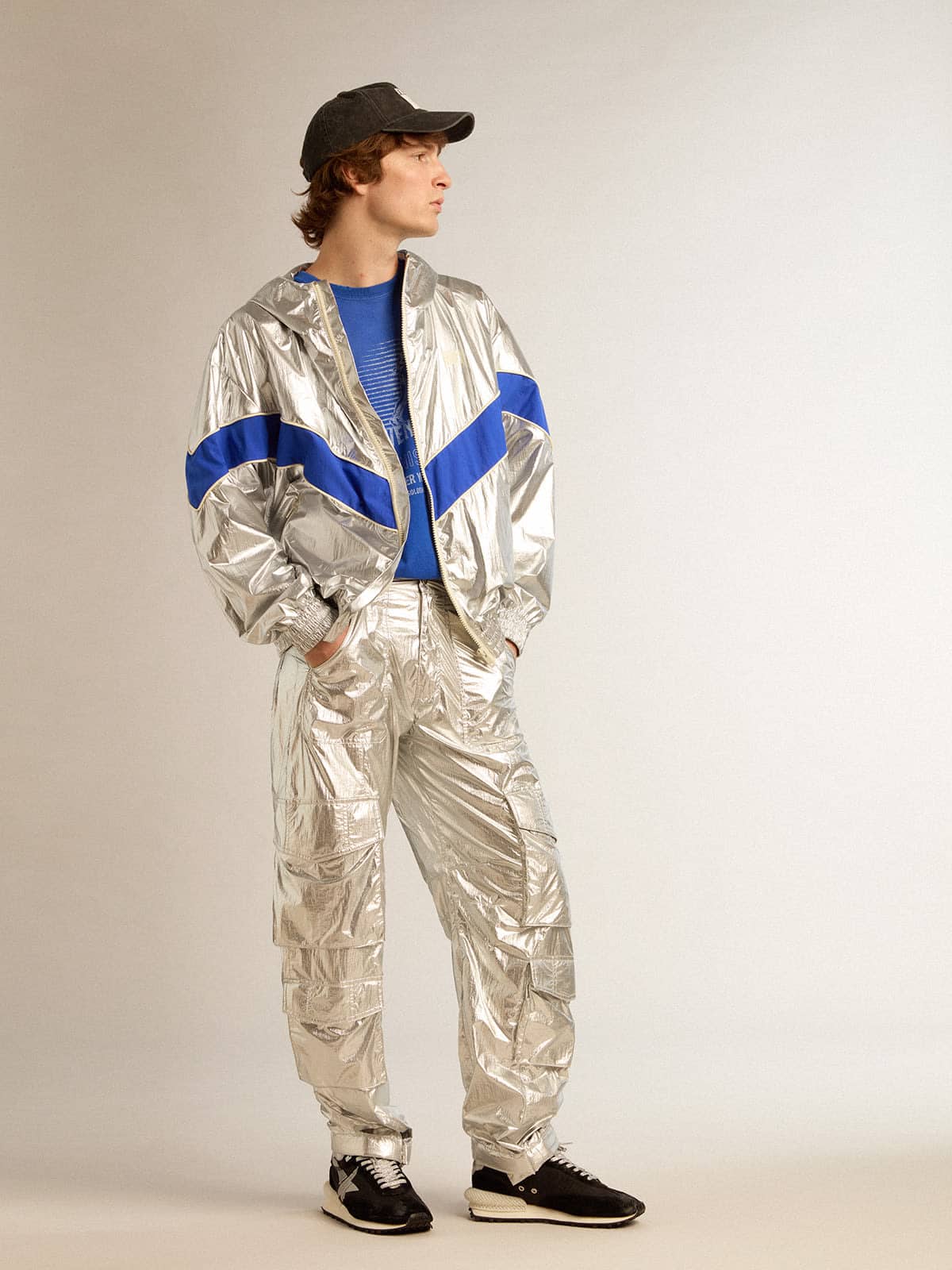 Men's cargo pants in silver technical fabric| Golden Goose