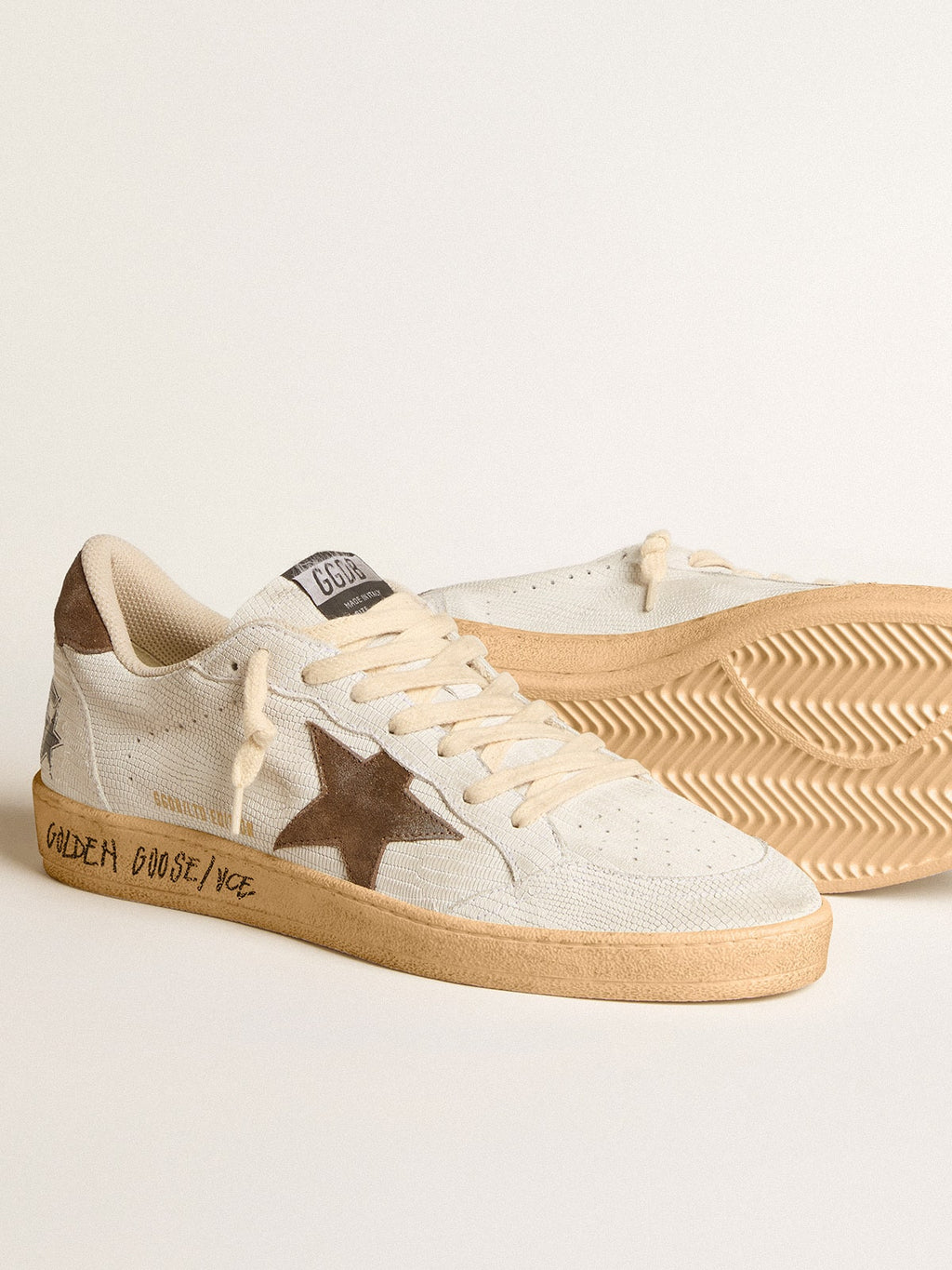 Men's Ball Star in white nubuck leather with brown suede star and heel tab| Golden Goose