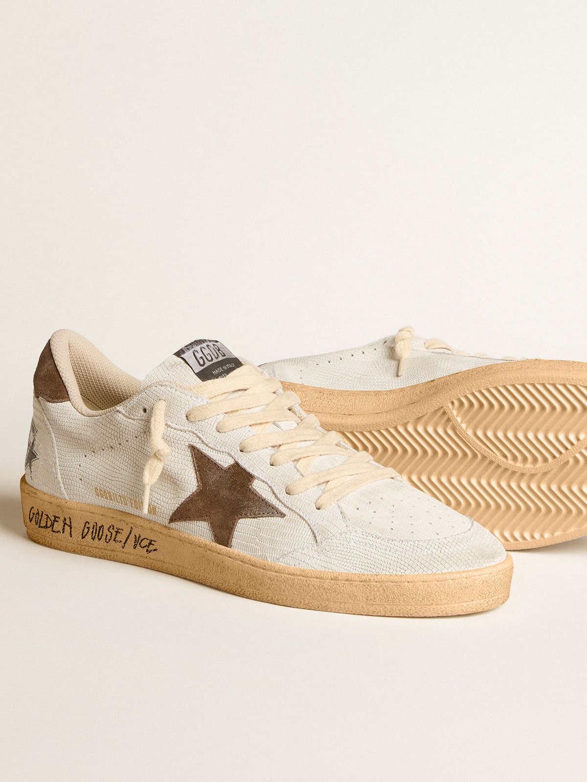 Men's Ball Star in white nubuck leather with brown suede star and heel tab| Golden Goose
