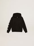 Boys' hooded sweatshirt in black with contrasting white stars| Golden Goose