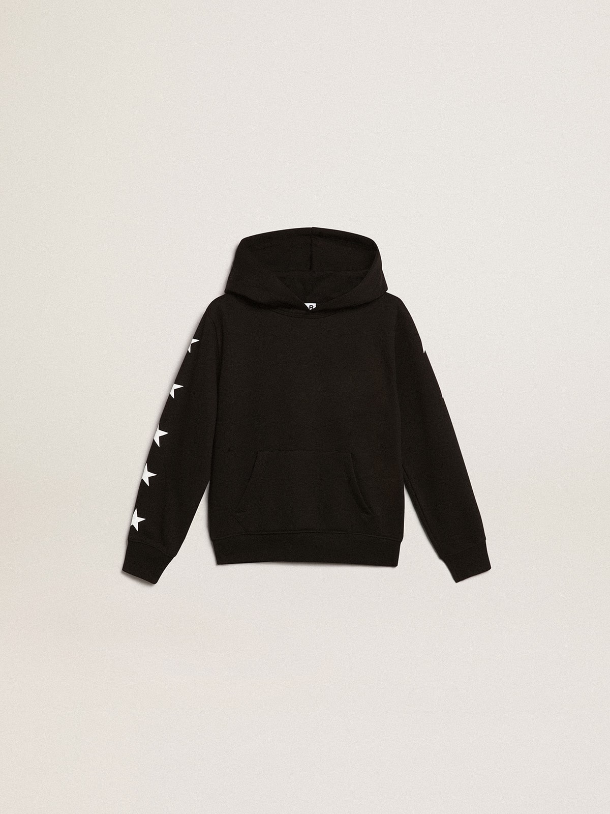 Boys' hooded sweatshirt in black with contrasting white stars| Golden Goose