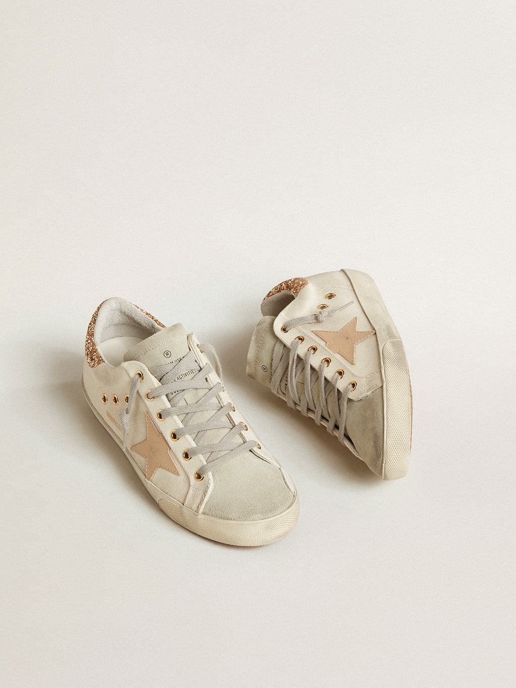 Super-Star LTD in canvas with sand star and glitter heel tab| Golden Goose