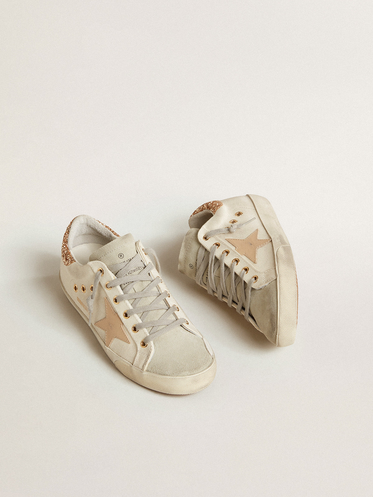 Super-Star LTD in canvas with sand star and glitter heel tab| Golden Goose