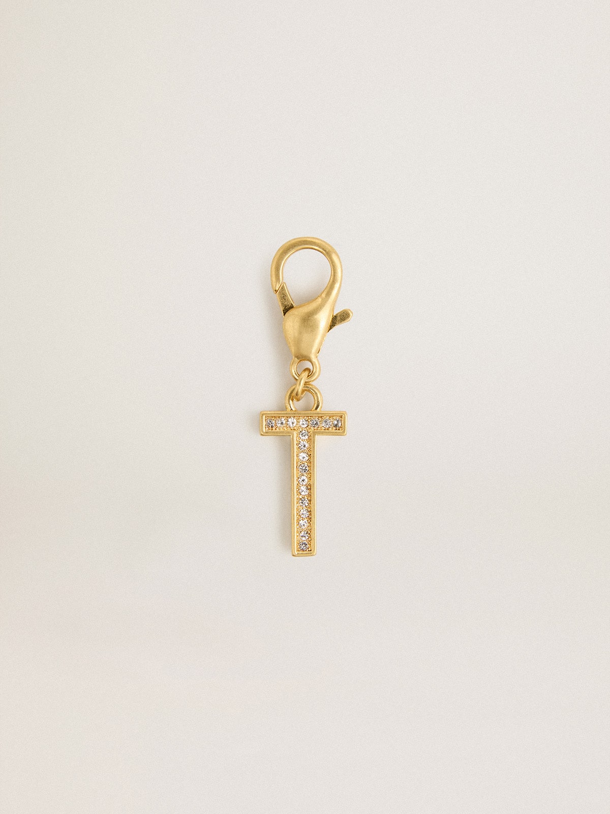 Letter T charm in gold-colored brass with crystals| Golden Goose