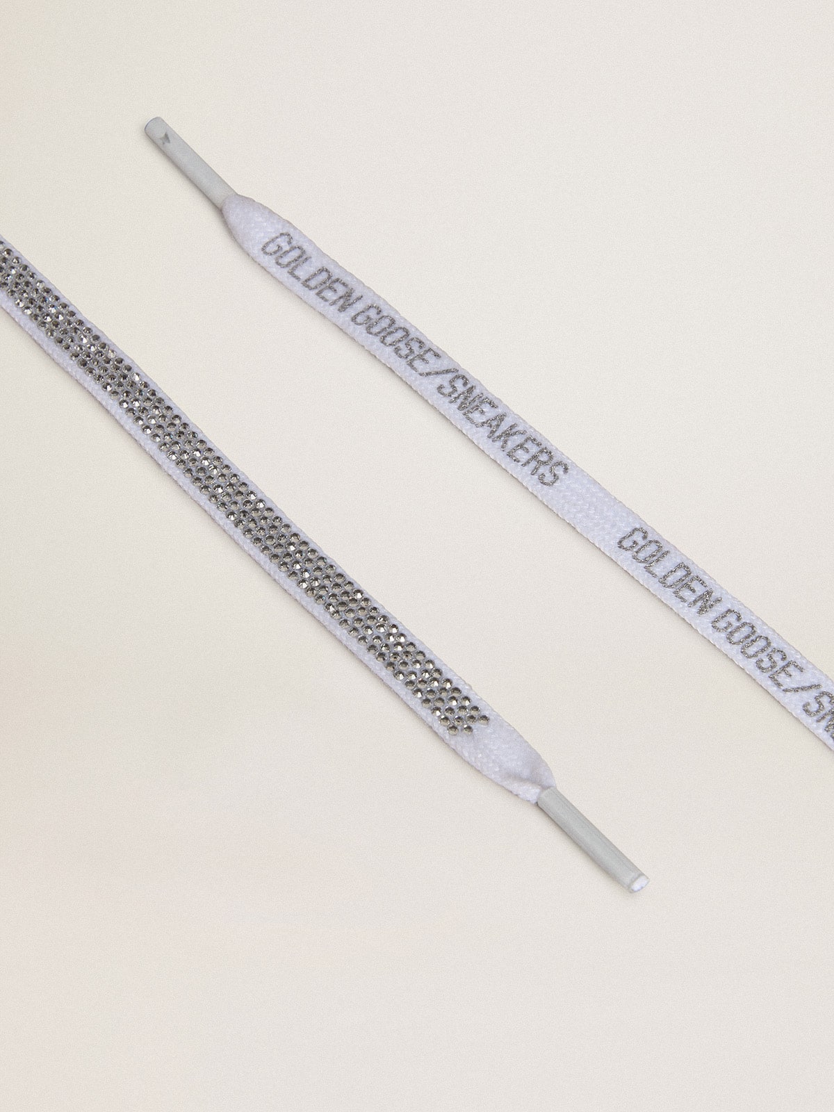 Swarovski laces with contrasting gray logo| Golden Goose
