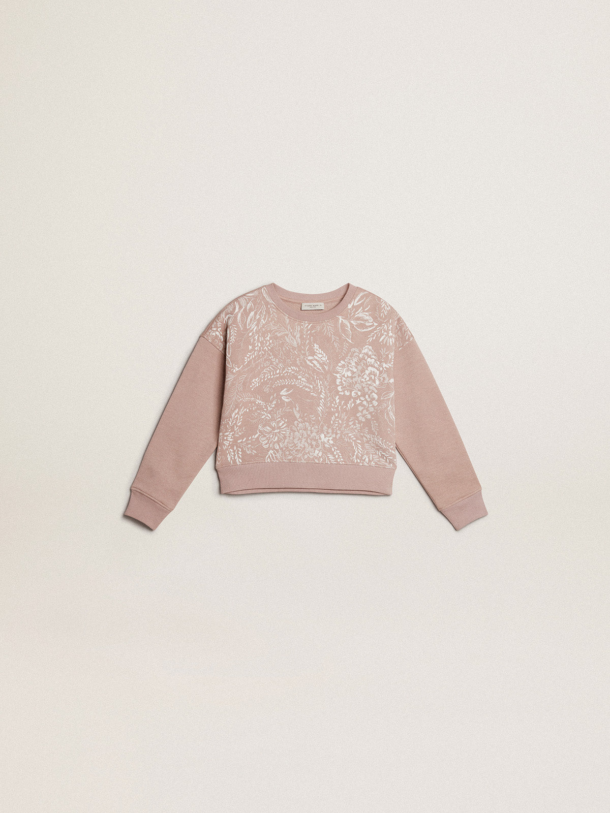 Cropped sweatshirt in pink cotton with toile de jouy print| Golden Goose