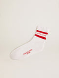 Cotton socks with distressed finishes, red stripes and logo| Golden Goose