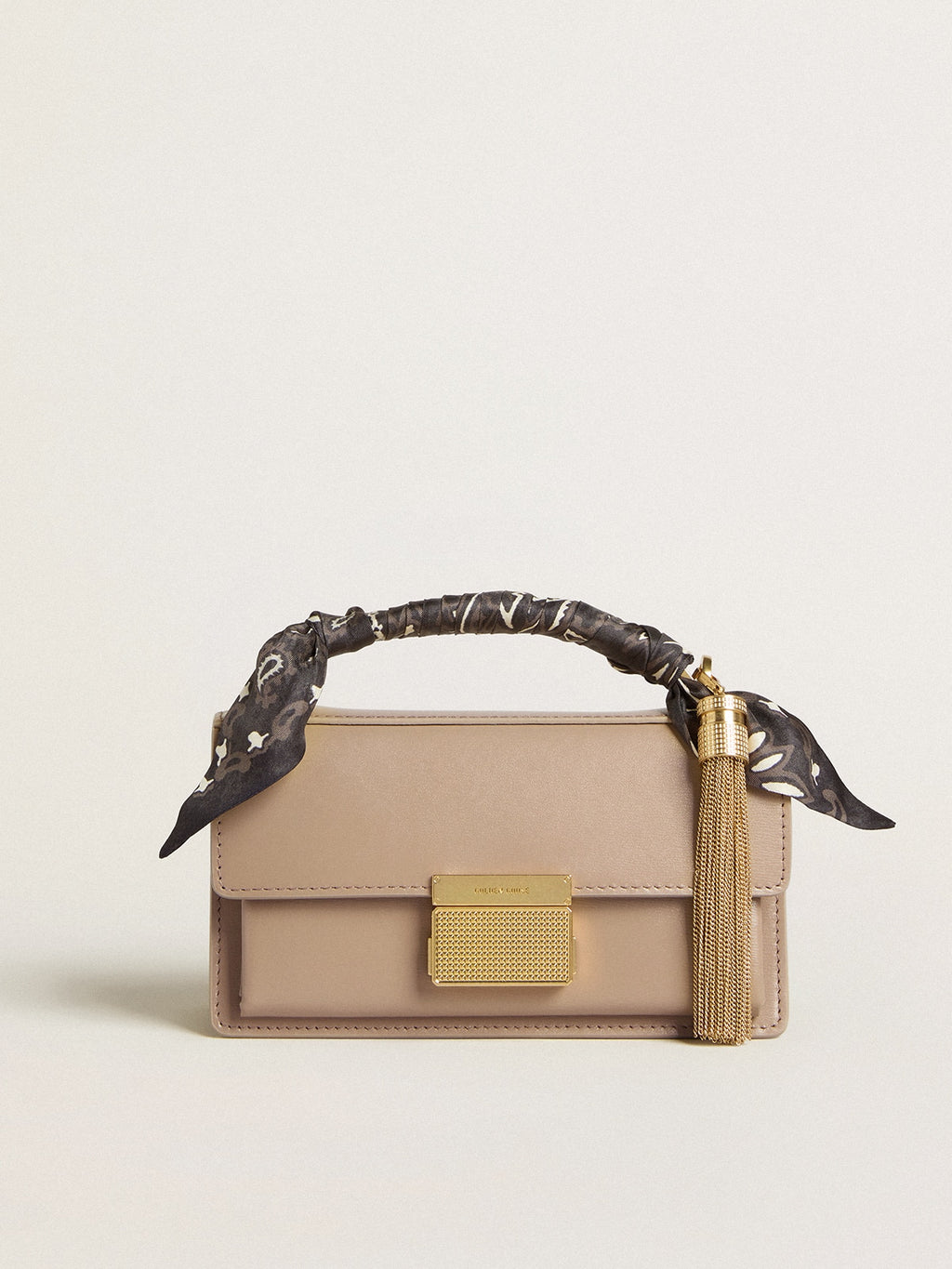 Small Venezia Bag in beige boarded leather with gold details| Golden Goose