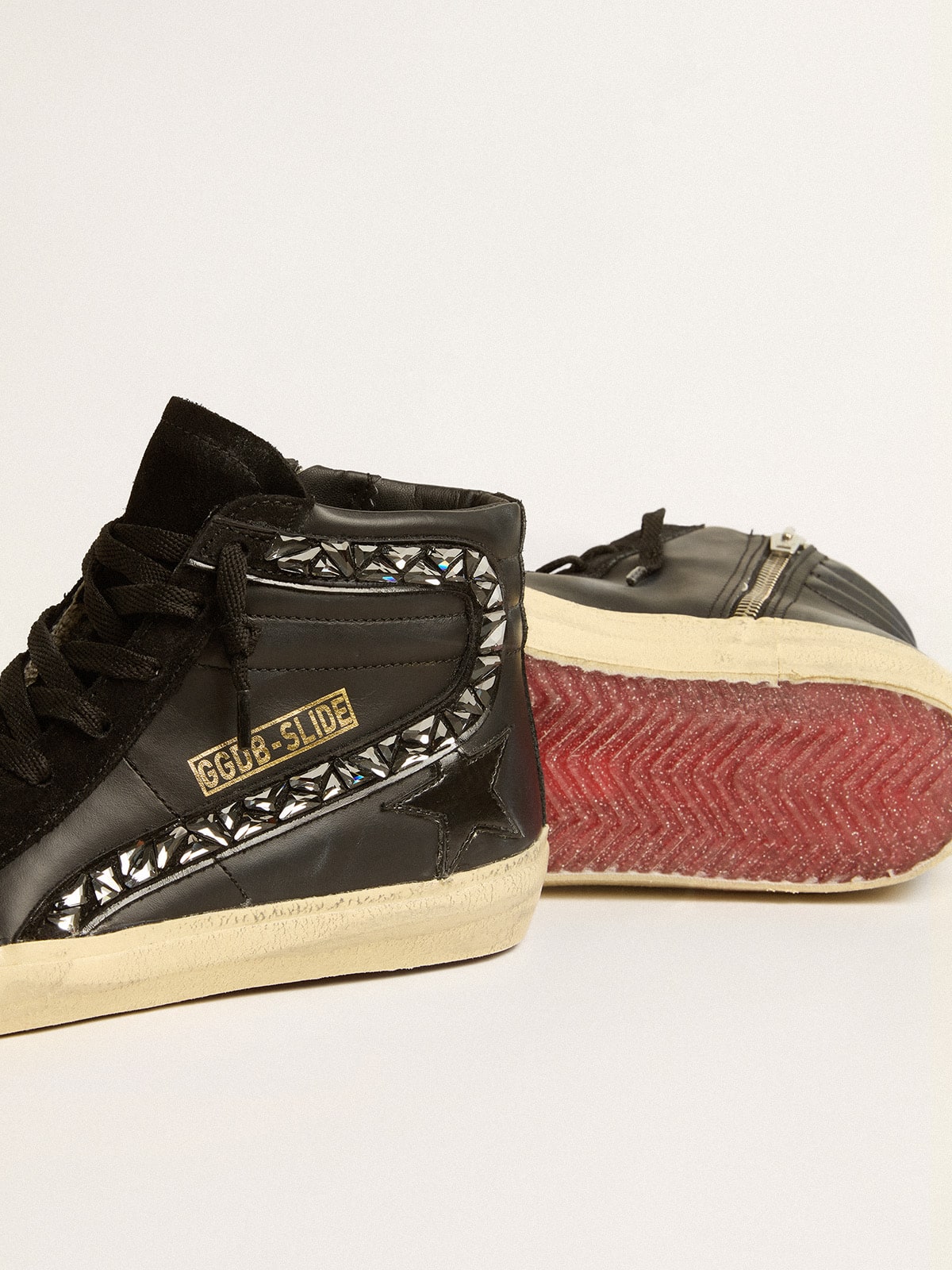 Slide in leather with black star and Swarovski crystal flash| Golden Goose