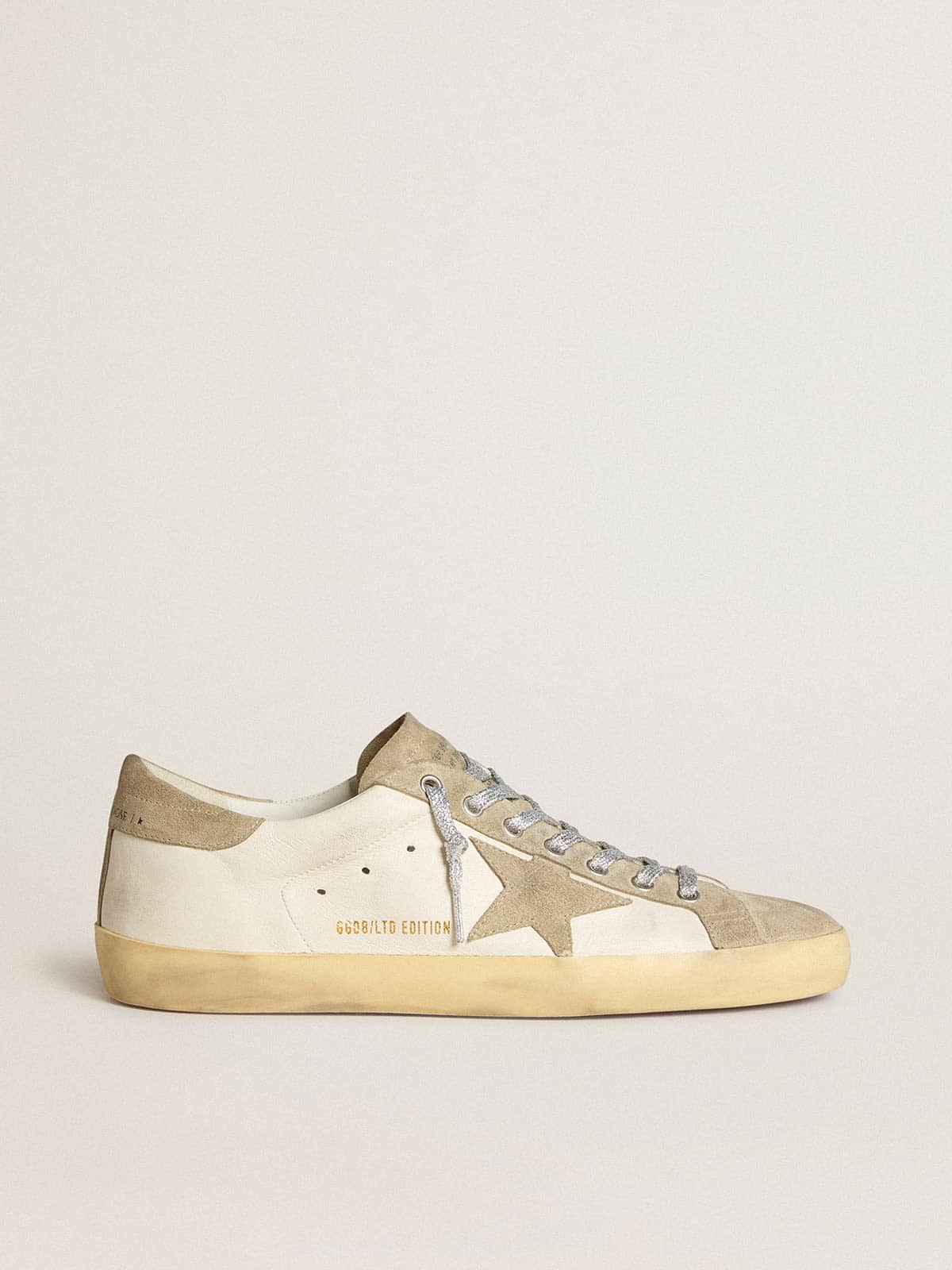 Men's Super-Star in nappa with ice-gray suede star and black embroidery| Golden Goose