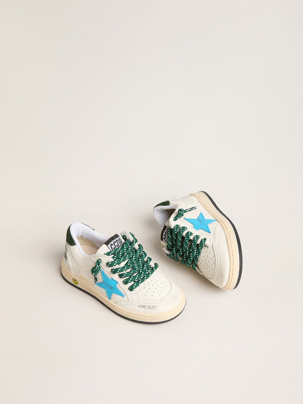 Young Ball Star with turquoise star and green suede heel tab| Golden Goose
