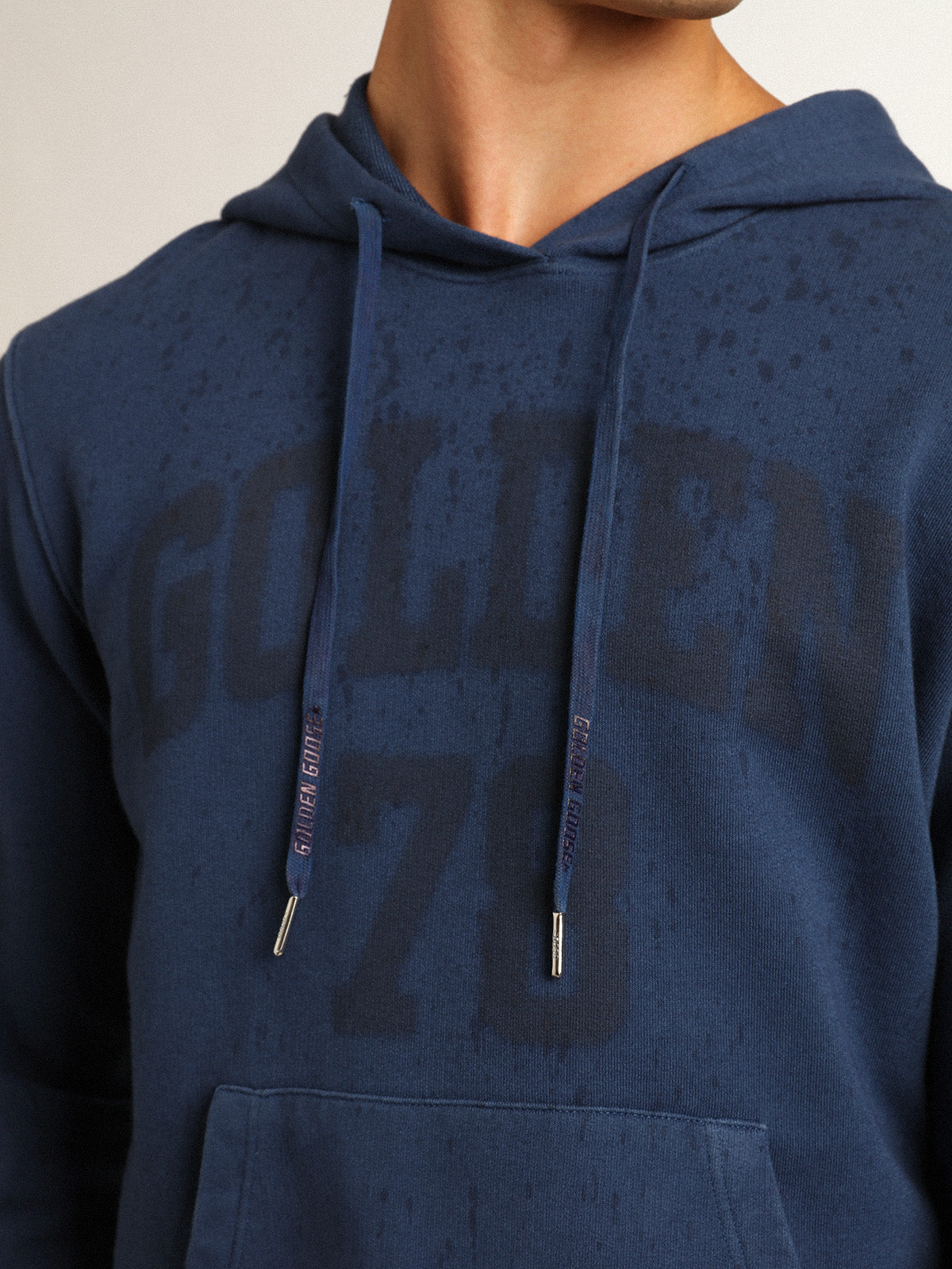 Men's midshipman blue sweatshirt with lettering| Golden Goose