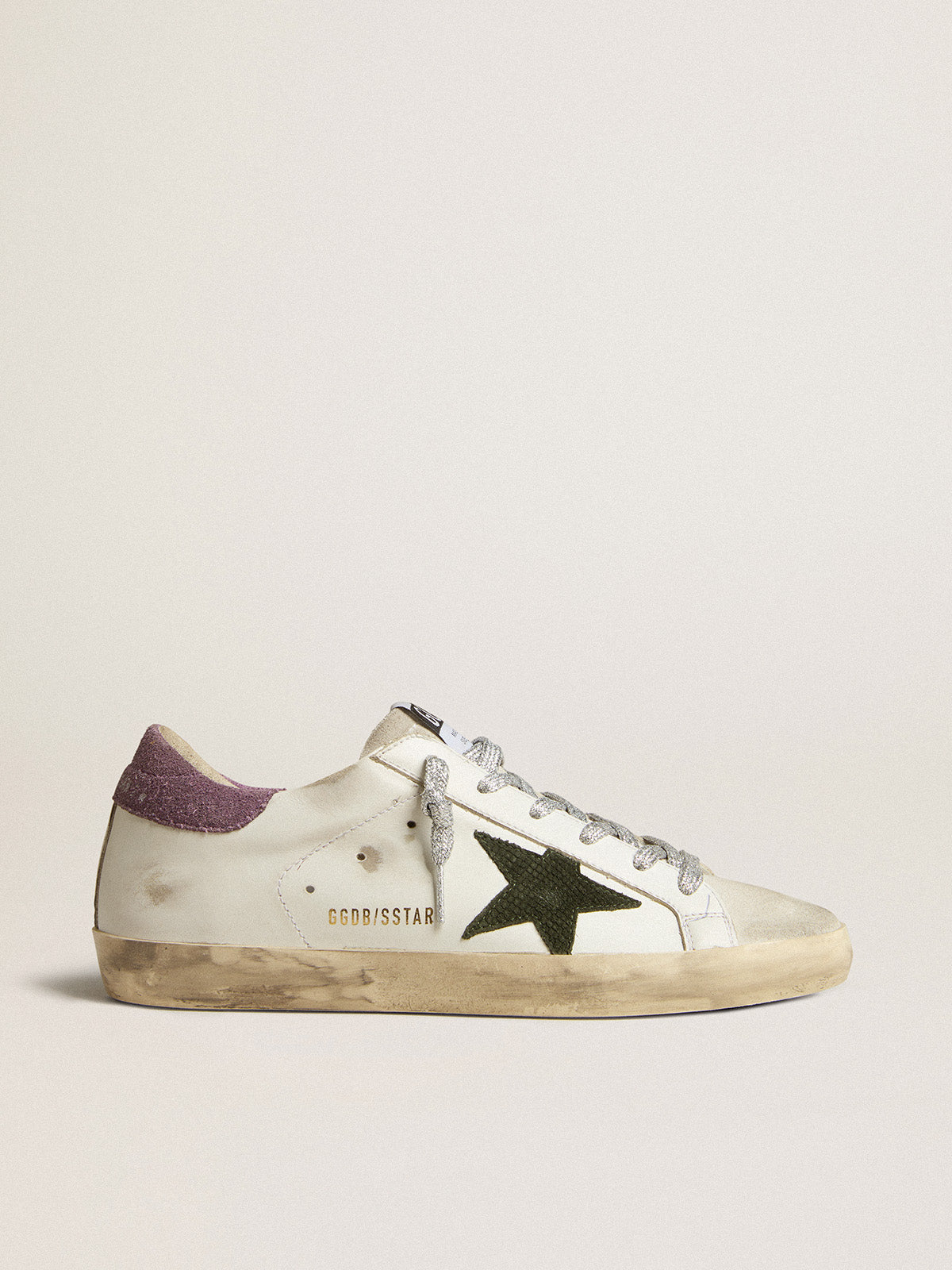 Super-Star with green snake-print suede star and purple heel tab| Golden Goose