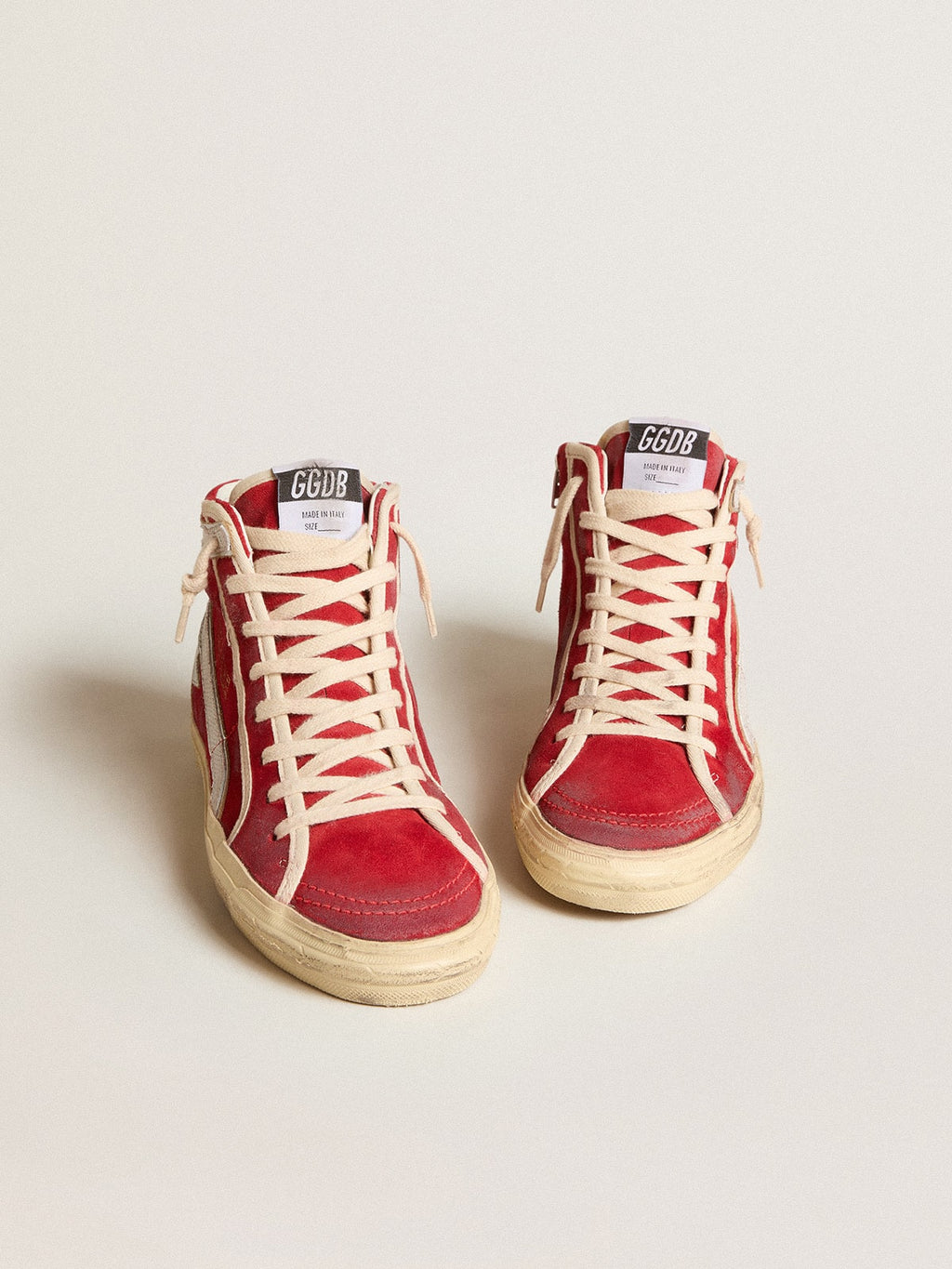 Slide in red suede with silver star and lizard print flash| Golden Goose