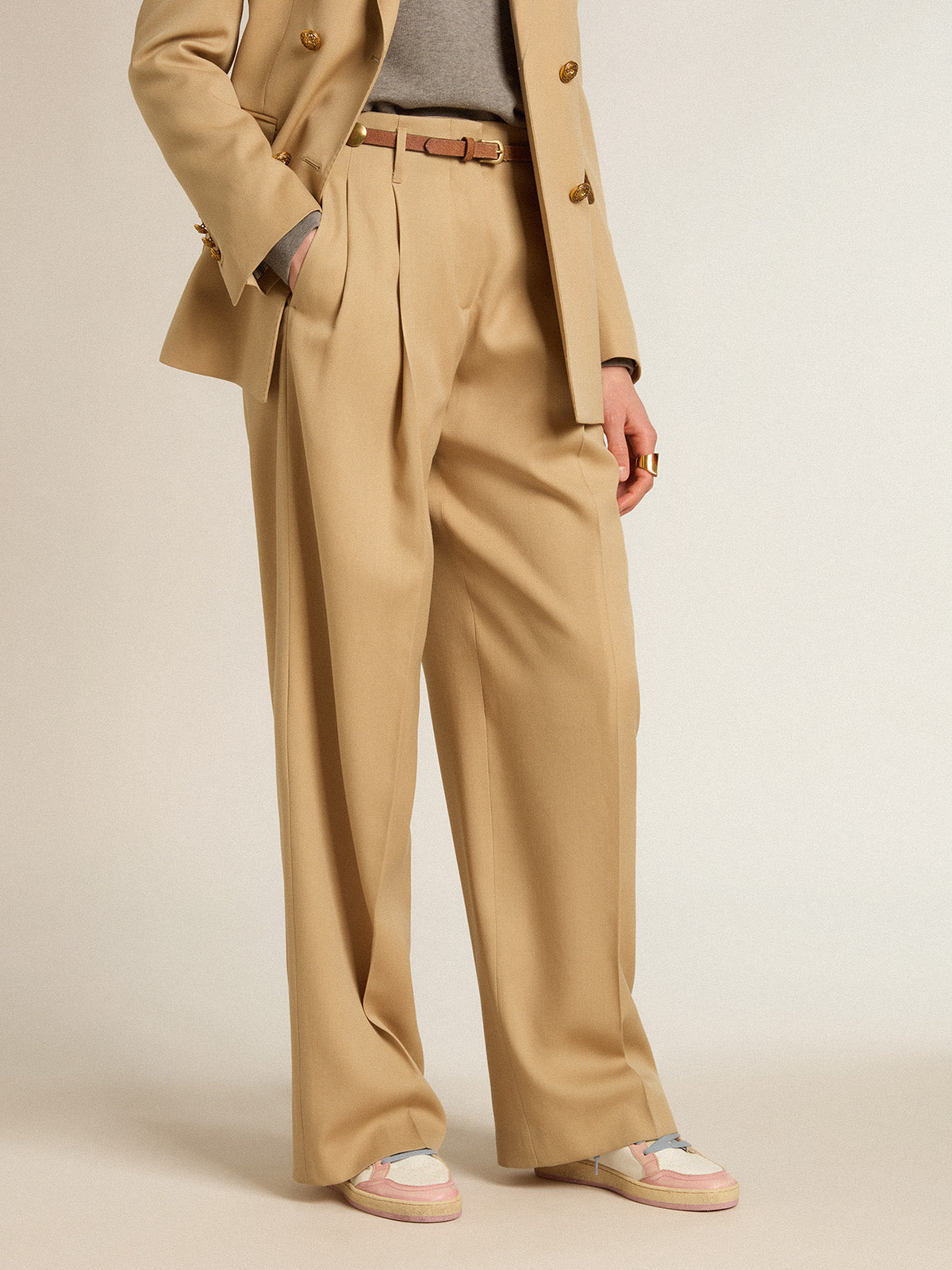 Women's wool gabardine pants in sand| Golden Goose