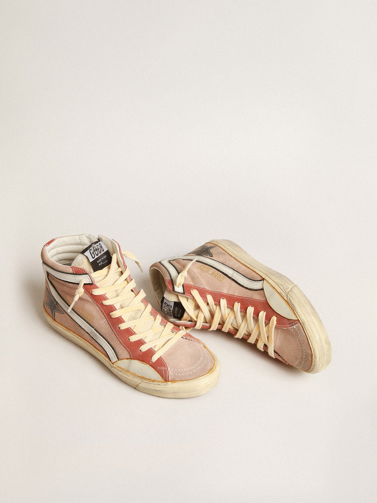 Slide in pink suede with anthracite laminated leather star| Golden Goose