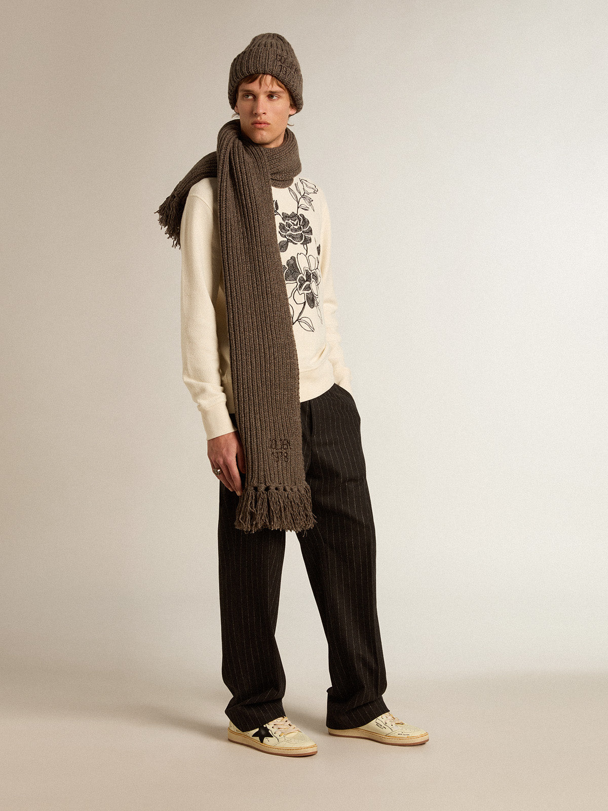 Aged white cotton sweatshirt with embroidery| Golden Goose