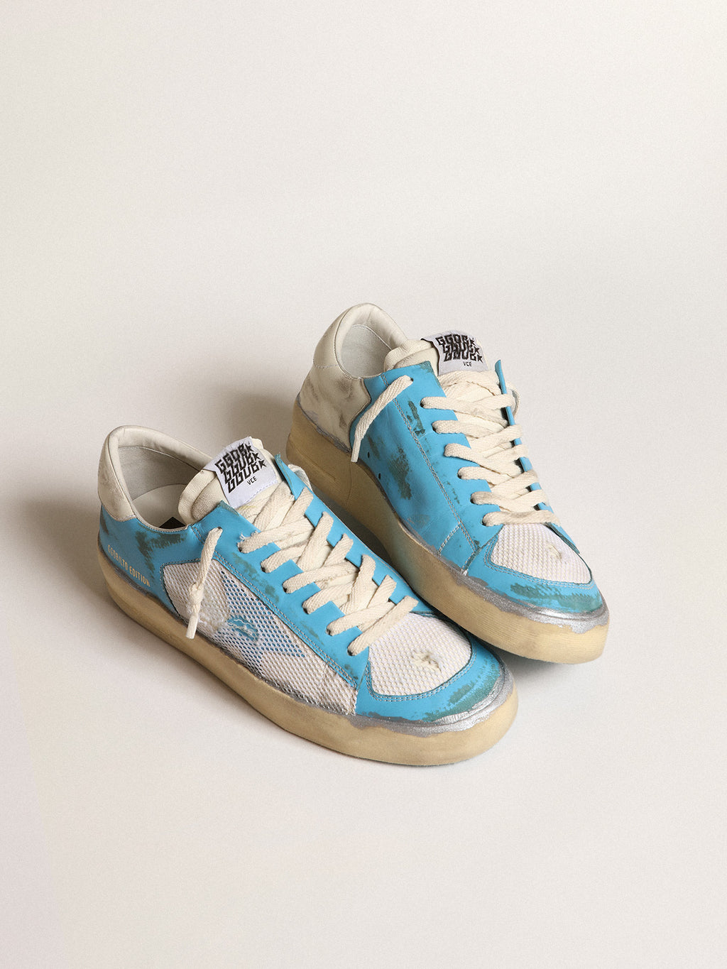Men's Stardan LAB in light blue nappa leather and white mesh| Golden Goose