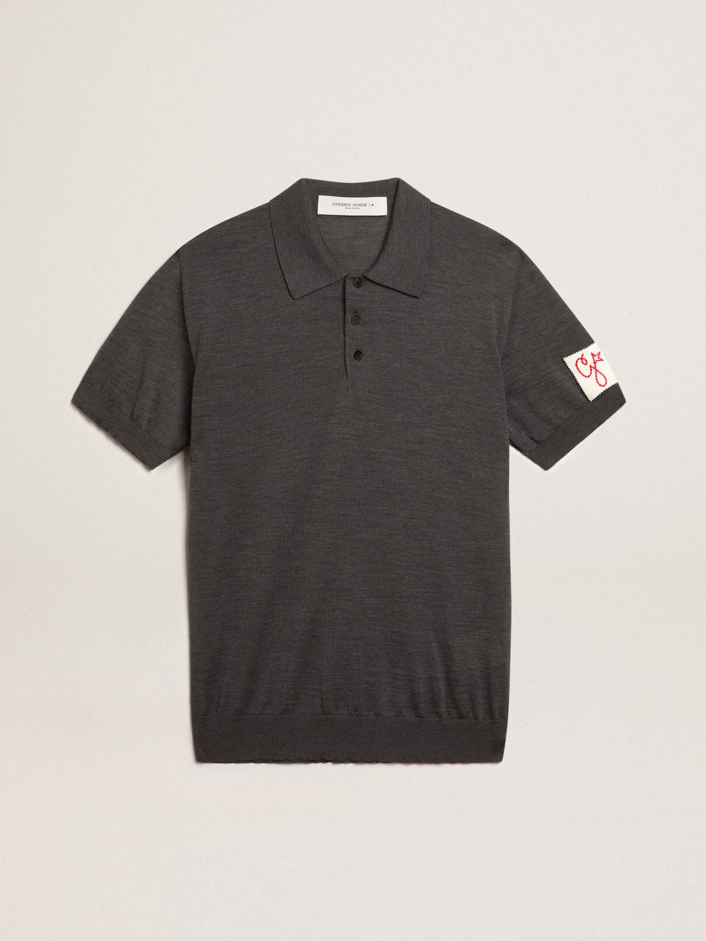 Men's short-sleeved polo shirt in gray merino wool| Golden Goose