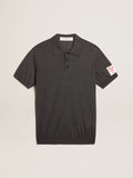 Men's short-sleeved polo shirt in gray merino wool| Golden Goose