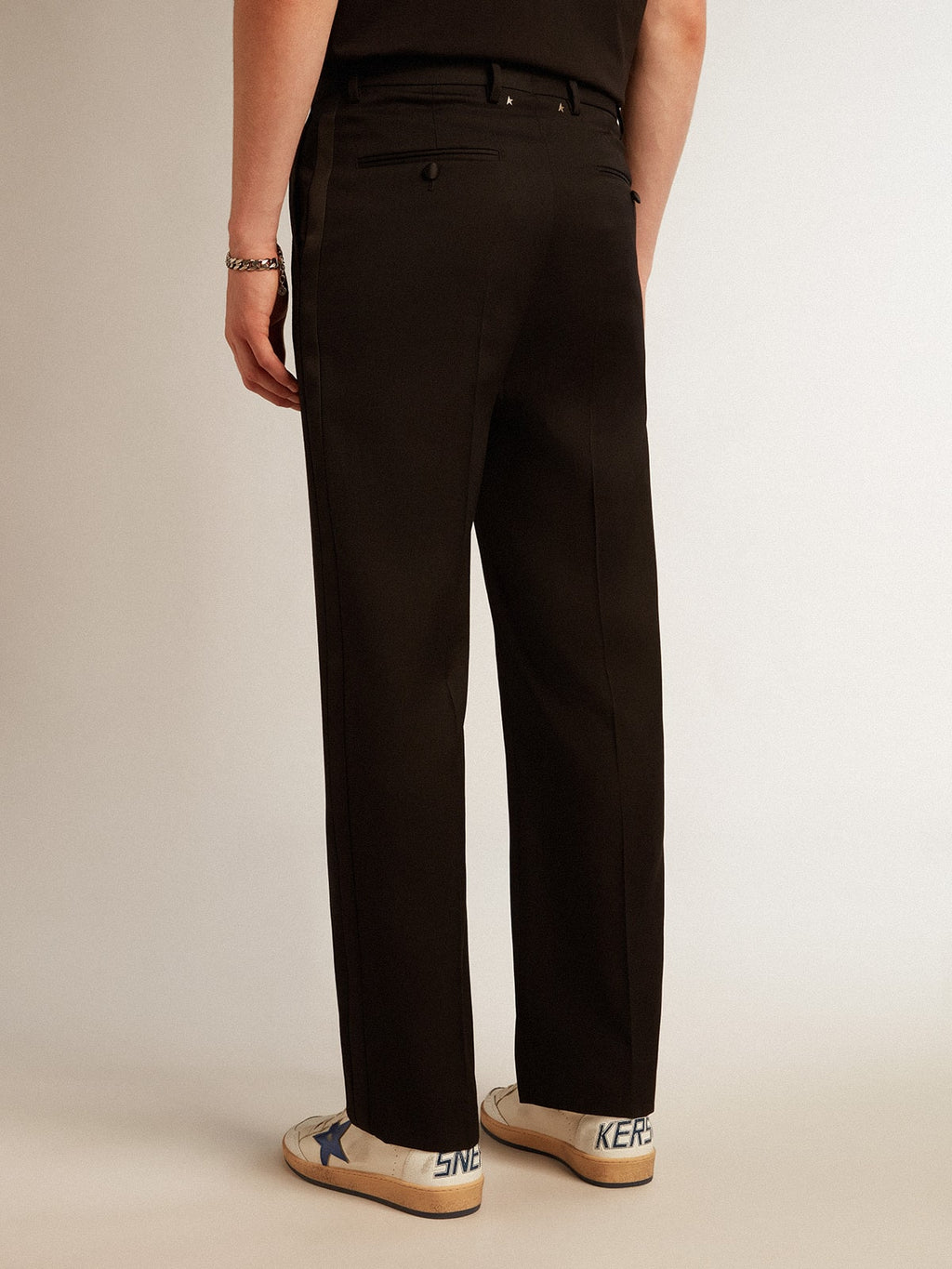 Men's tuxedo pants in black wool gabardine