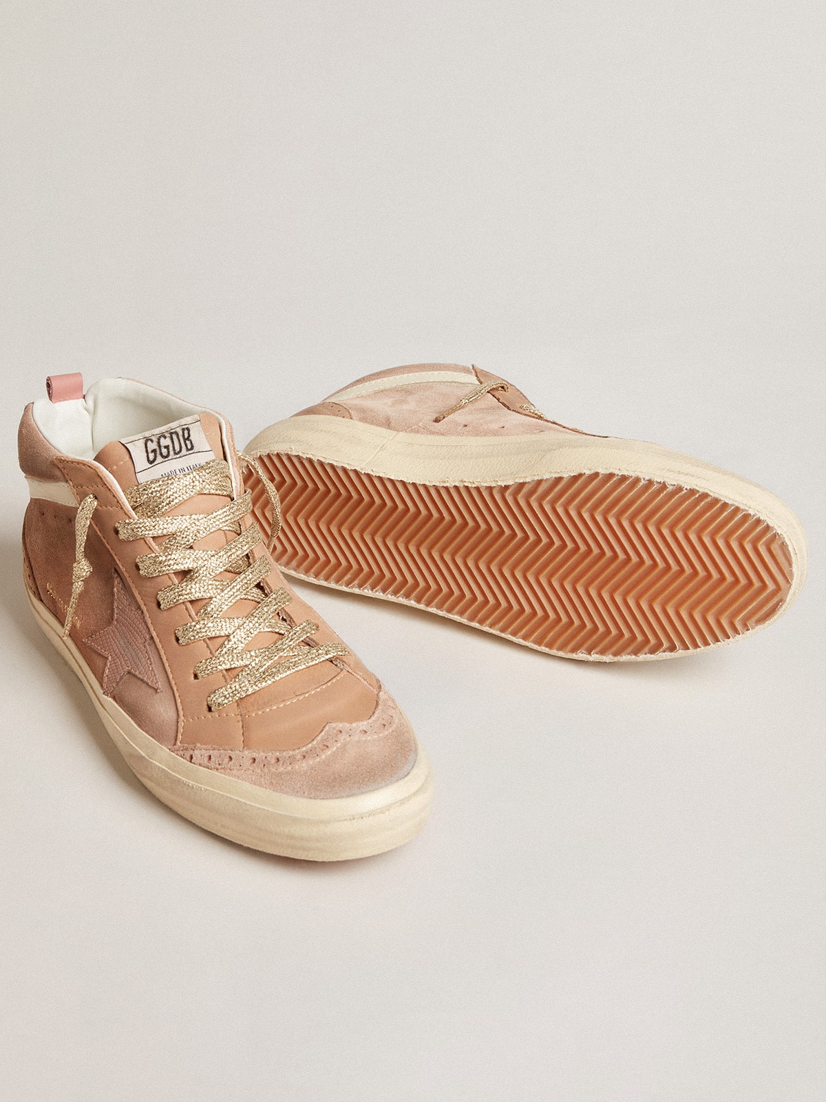 Women's Mid Star LTD in pink suede with pink lizard-print leather star| Golden Goose